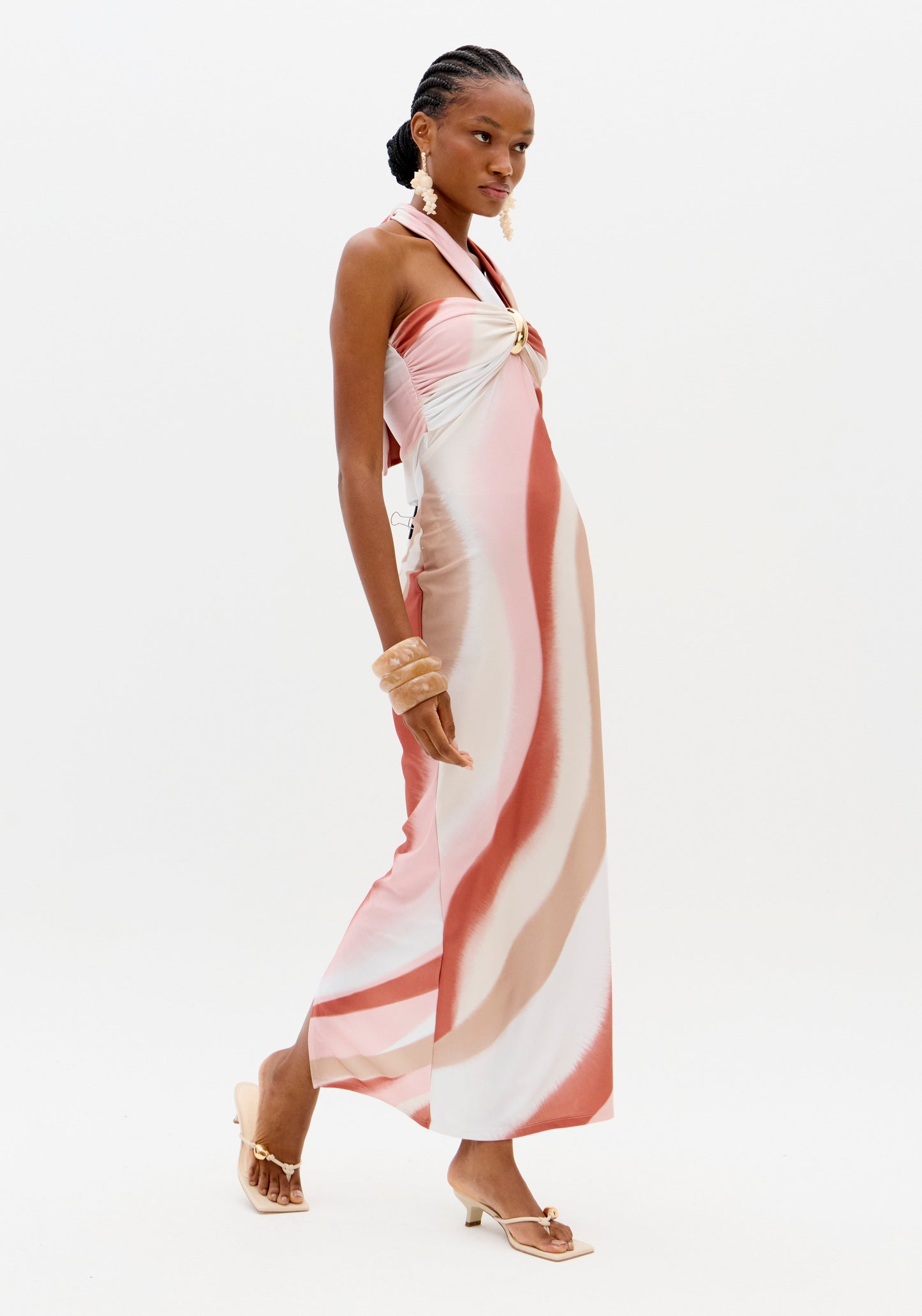 Vestido Maxi Riscas Coral - Lança Perfume