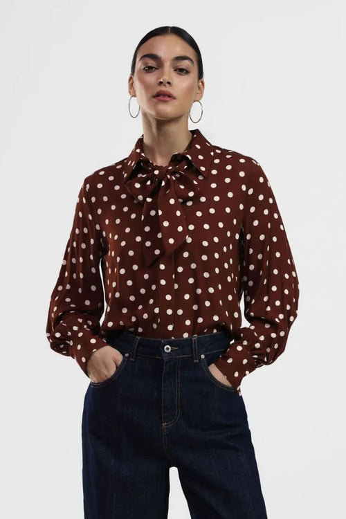 Camisa de bolinhas com laço - Dixie