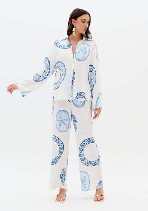 Camisa Estampado Azul Círculos - Lança Perfume