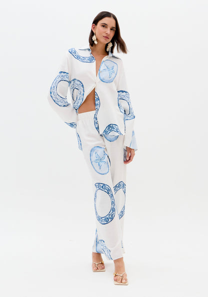Camisa Estampado Azul Círculos - Lança Perfume