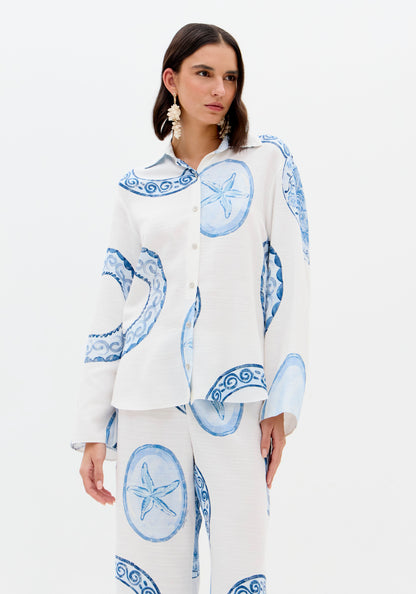 Camisa Estampado Azul Círculos - Lança Perfume