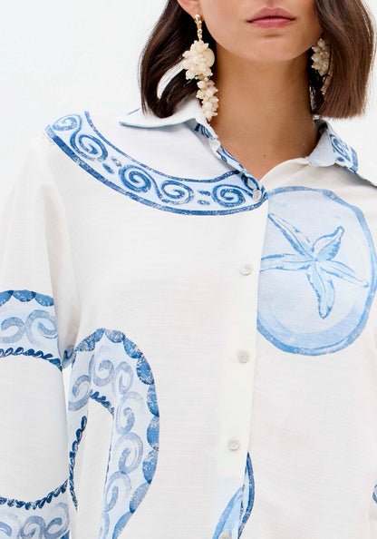 Camisa Estampado Azul Círculos - Lança Perfume