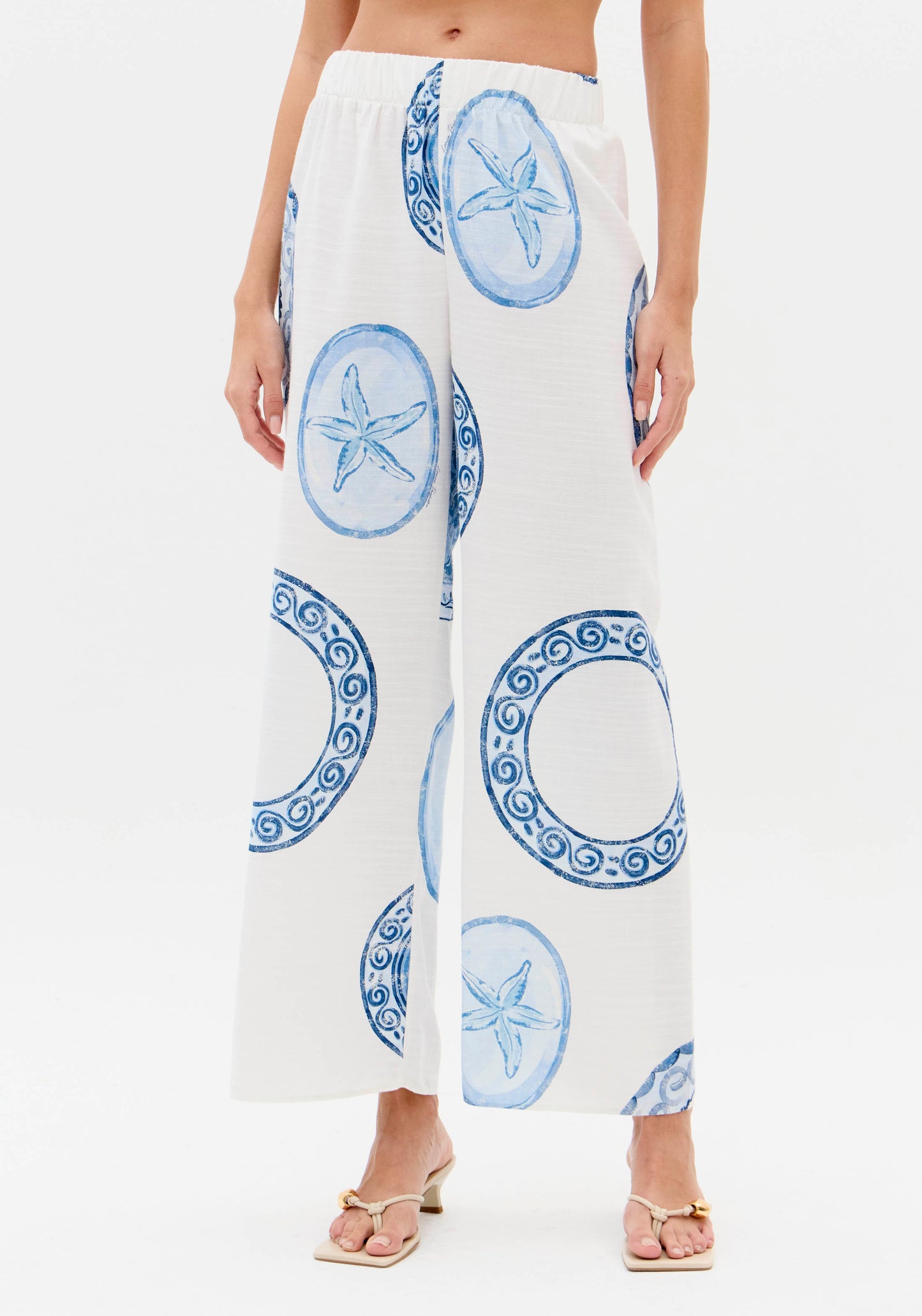 Calças Wide Leg Estampado Azul Círculos - Lança Perfume