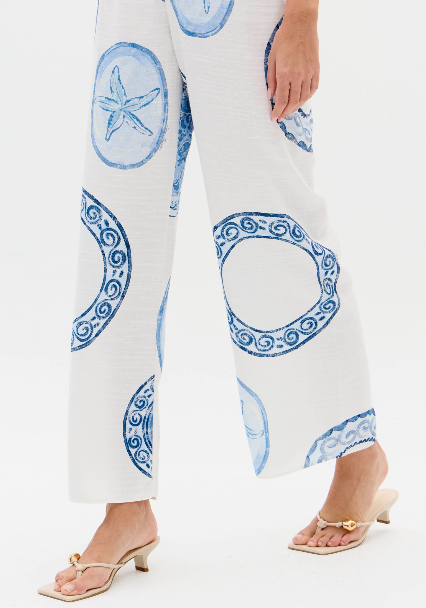 Calças Wide Leg Estampado Azul Círculos - Lança Perfume