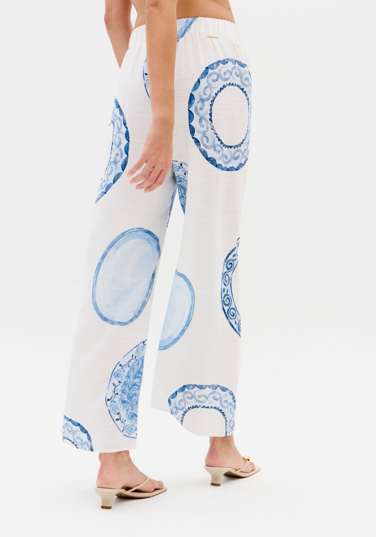 Calças Wide Leg Estampado Azul Círculos - Lança Perfume
