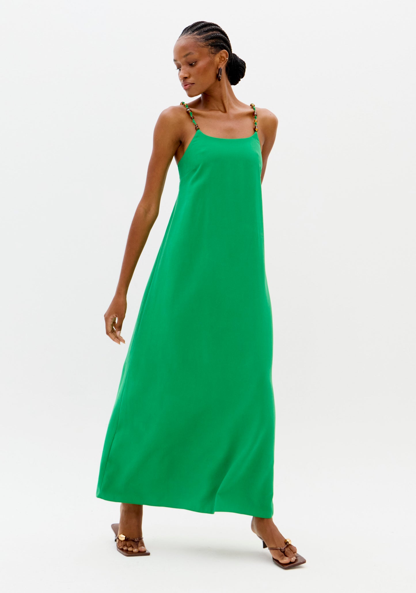 Vestido Maxi Verde Alças Finas - Lança Perfume