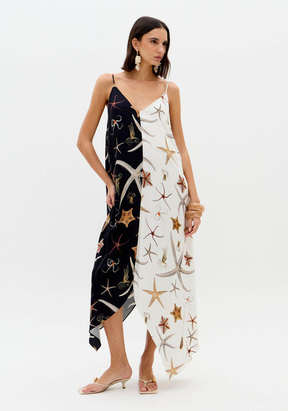 Vestido Midi Estampado Estrelas Bicolor - Lança Perfume