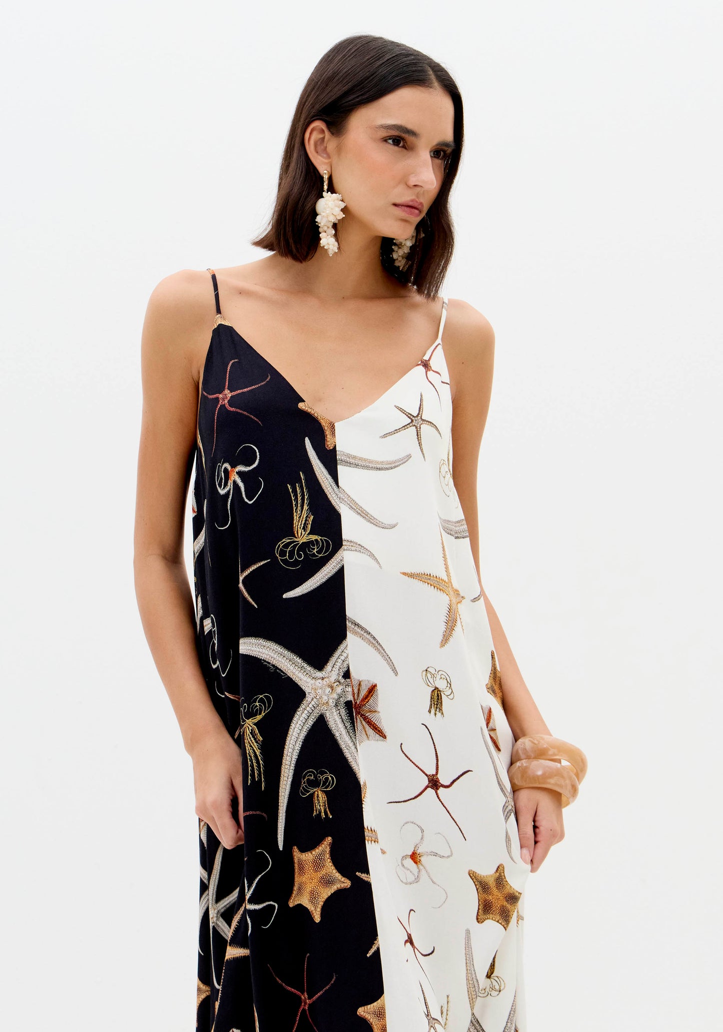 Vestido Midi Estampado Estrelas Bicolor - Lança Perfume