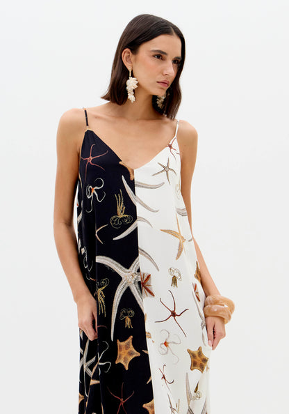 Vestido Midi Estampado Estrelas Bicolor - Lança Perfume