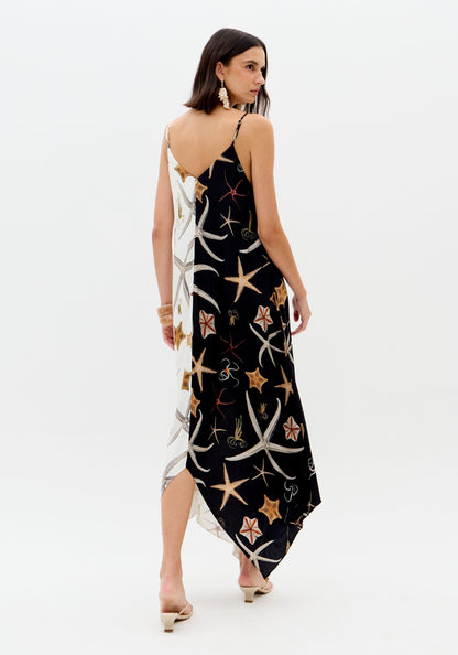 Vestido Midi Estampado Estrelas Bicolor - Lança Perfume