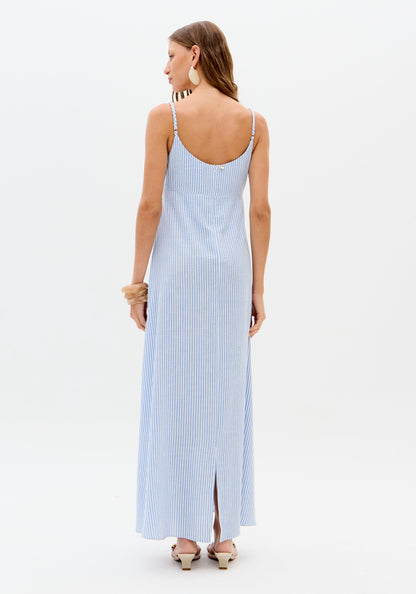 Vestido Maxi Azul Bebé Renda Decote V - Lança Perfume