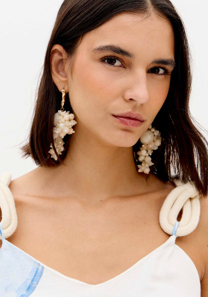 Vestido Maxi Estampado Círculos Azul Alças Largas - Lança Perfume
