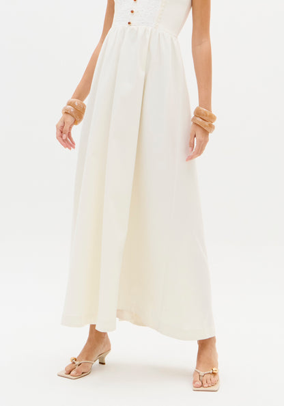Vestido Midi Branco Botões Frontais Alças Finas — Lança Perfume