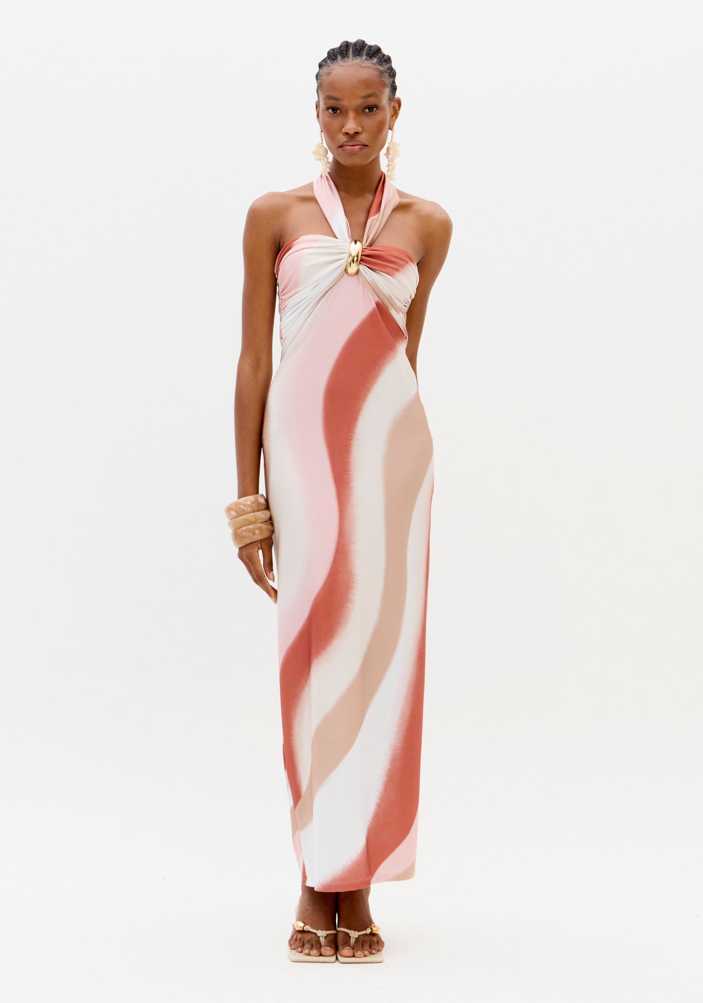Vestido Maxi  Riscas Coral - Lança Perfume