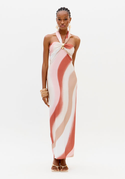 Vestido Maxi  Riscas Coral - Lança Perfume