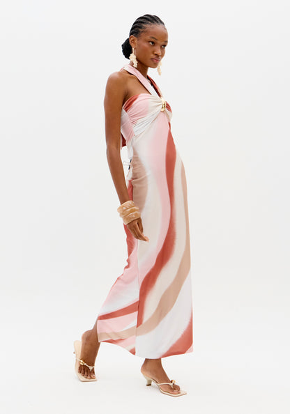 Vestido Maxi  Riscas Coral - Lança Perfume