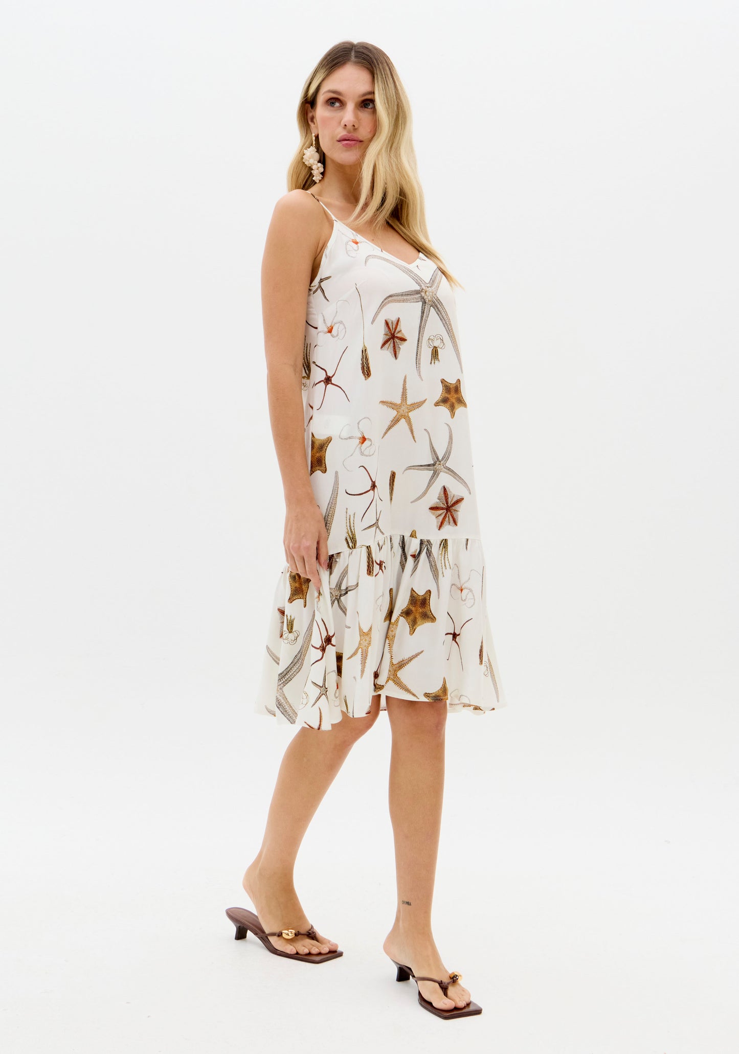 Vestido Midi Floral Fundo Branco Alças Finas - Lança Perfume