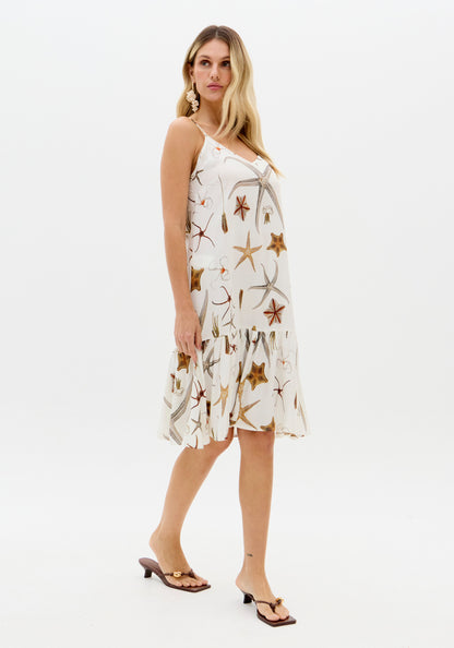 Vestido Midi Floral Fundo Branco Alças Finas - Lança Perfume