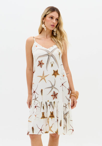 Vestido Midi Floral Fundo Branco Alças Finas - Lança Perfume