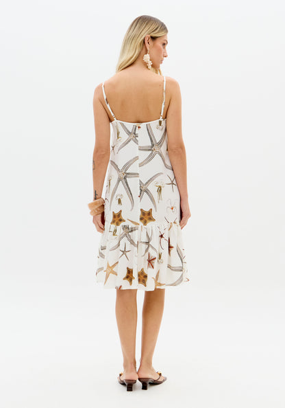 Vestido Midi Floral Fundo Branco Alças Finas - Lança Perfume