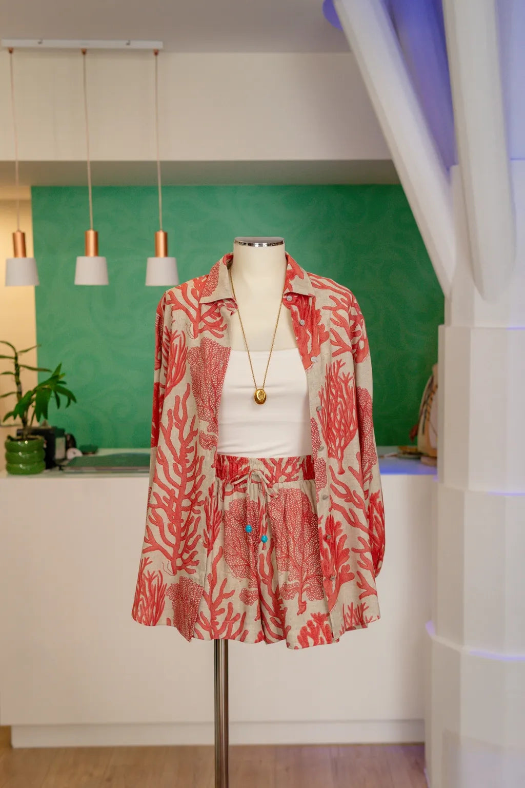 Conjunto camisa e calções Coral- Lança Perfume