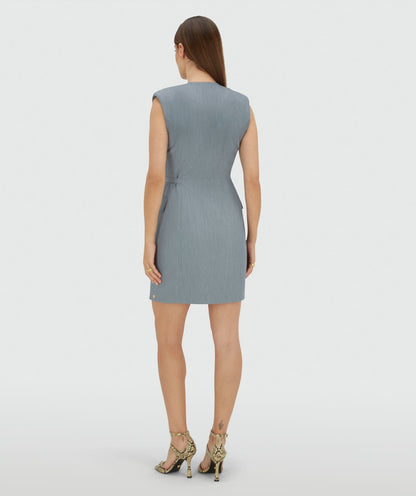 Image 34: Achterzijde van een overslagjurk in de kleur Sky Blue Melange