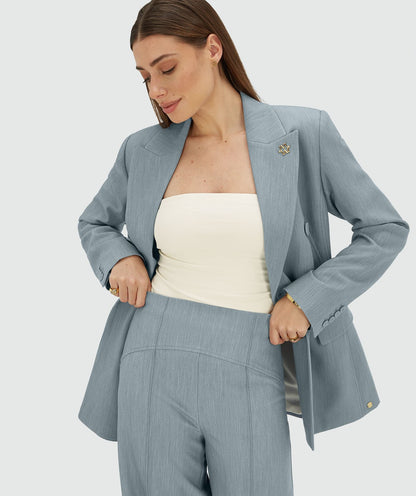 Image 44: Model draagt een fitted blazer in de kleur Sky Blue Melange
