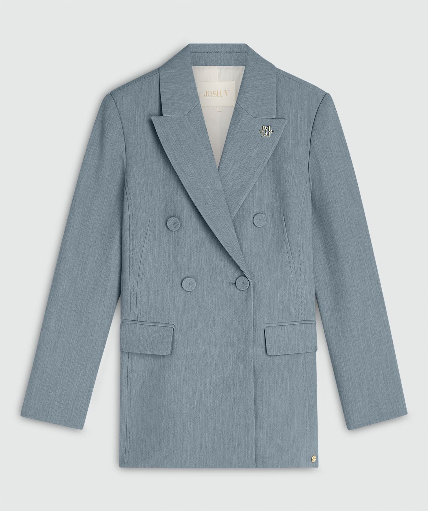 Image 54: Een fitted blazer in de kleur Sky Blue Melange zonder model, weergegeven op een lichtgrijze achtergrond