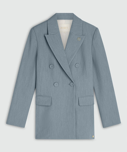 Image 54: Een fitted blazer in de kleur Sky Blue Melange zonder model, weergegeven op een lichtgrijze achtergrond