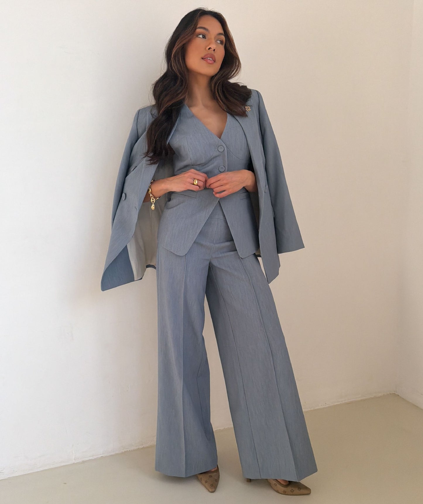 Image 44: MICHELLA high waisted wide leg pantalon