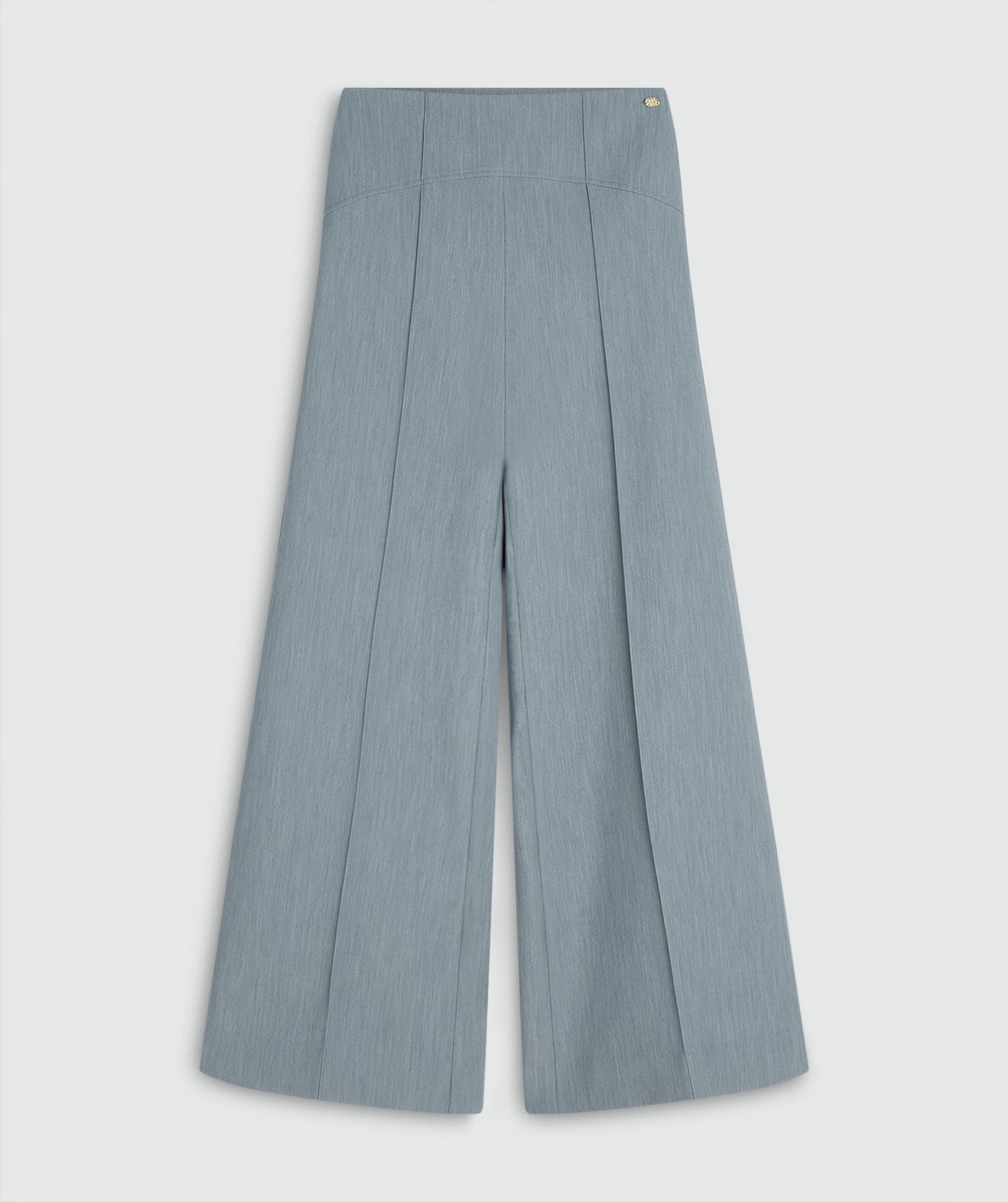 Image 41: Een high waisted wide leg pantalon in de kleur Sky Blue Melange zonder model, weergegeven op een lichtgrijze achtergrond