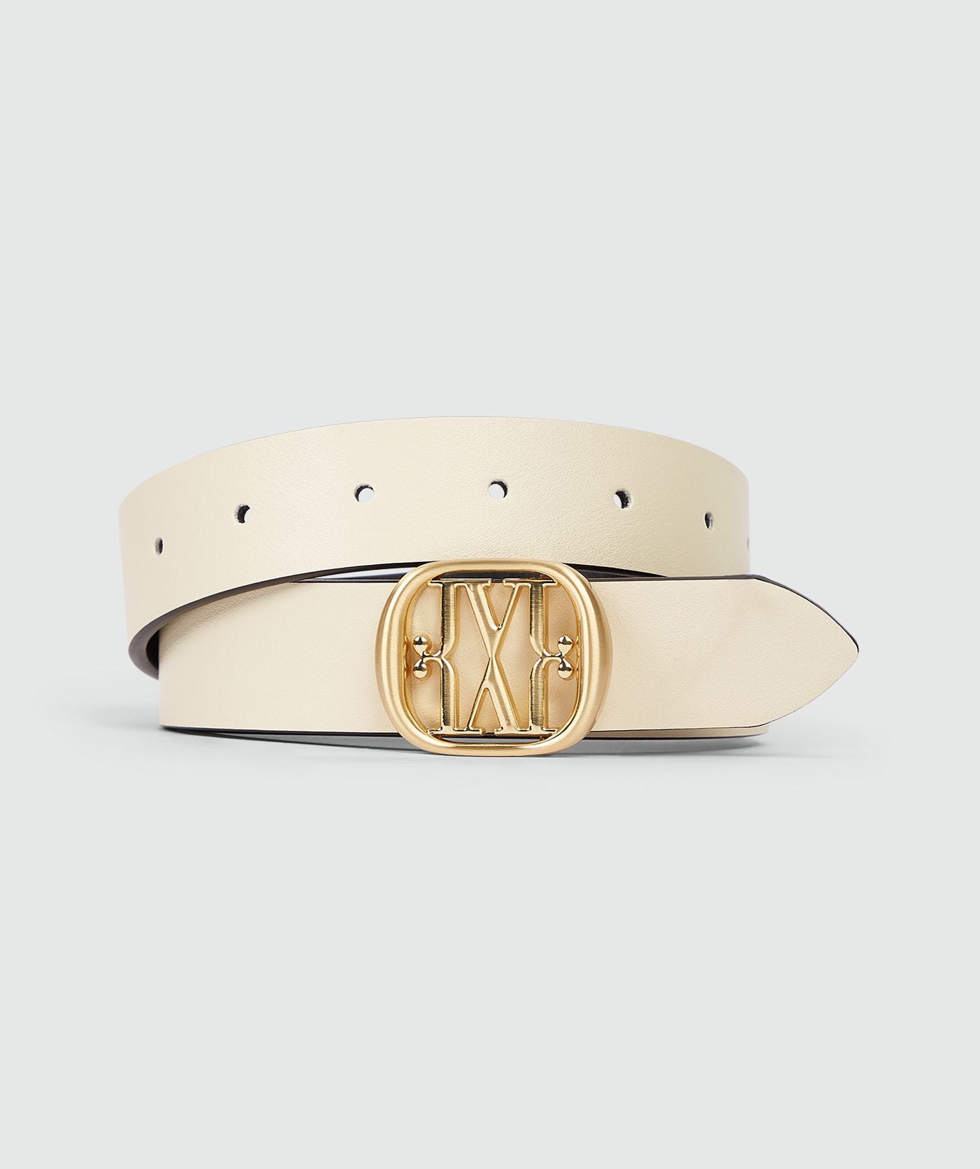 Image 3: Reversible riem in White Black, weergegeven op een lichtgrijze achtergrond