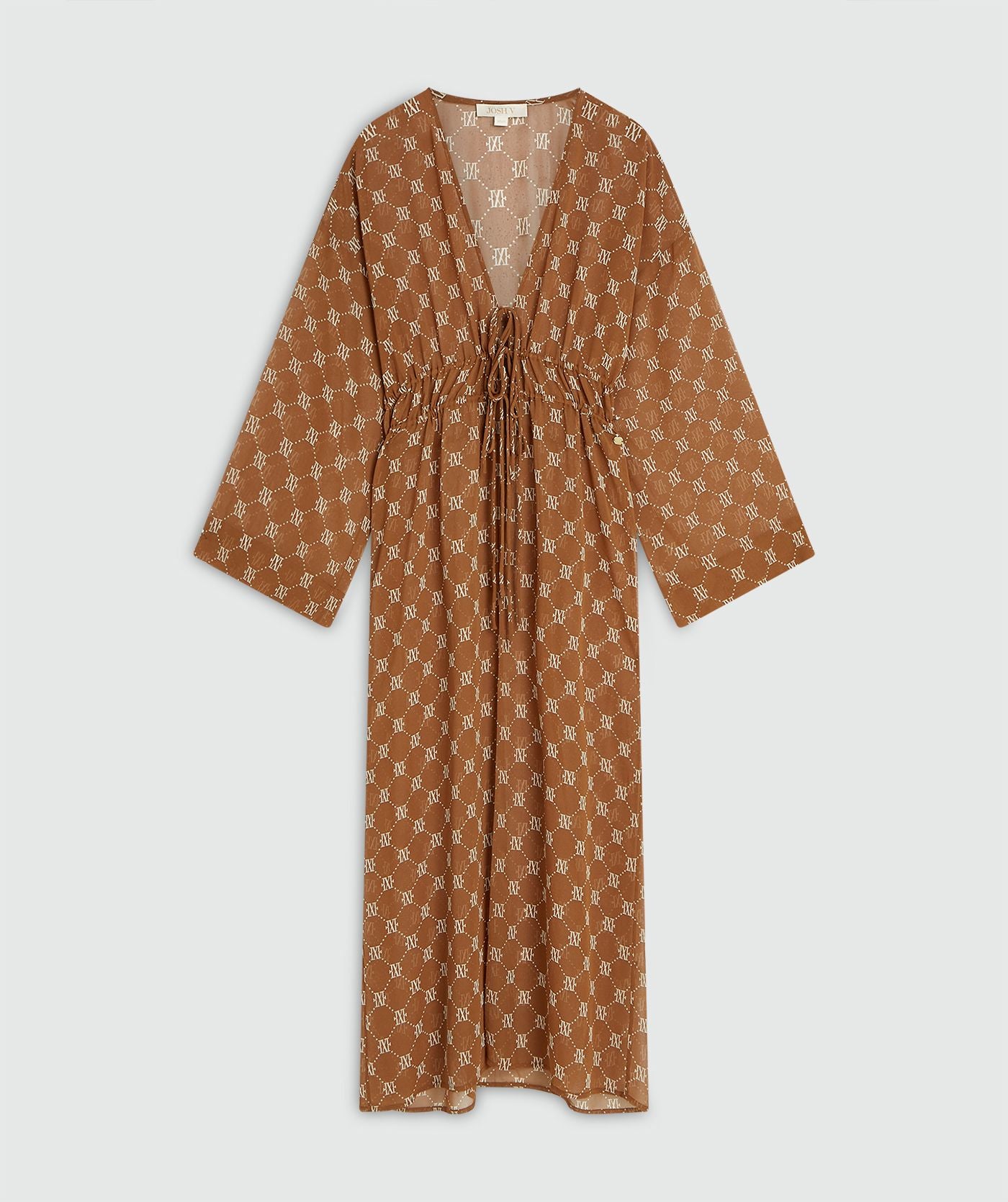 Image 44: Een oversized kimono met logoprint in de kleur Brown zonder model, weergegeven op een lichtgrijze achtergrond
