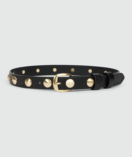 Image 3: Zwarte riem met studs, weergegeven op een lichtgrijze achtergrond