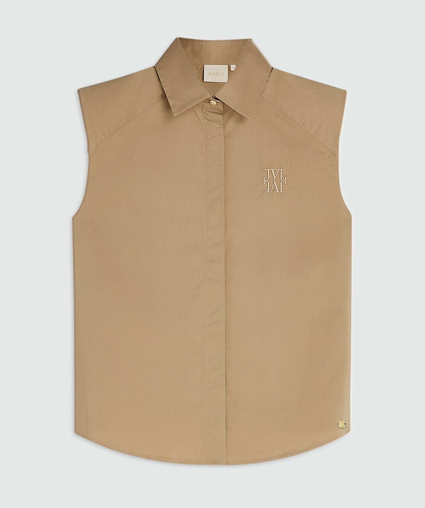 Image 44: Een straight fit blouse in de kleur Light Khaki zonder model, weergegeven op een lichtgrijze achtergrond