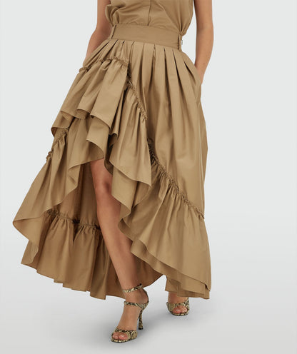 Image 5: Model draagt een high waisted maxi rok in de kleur Light Khaki