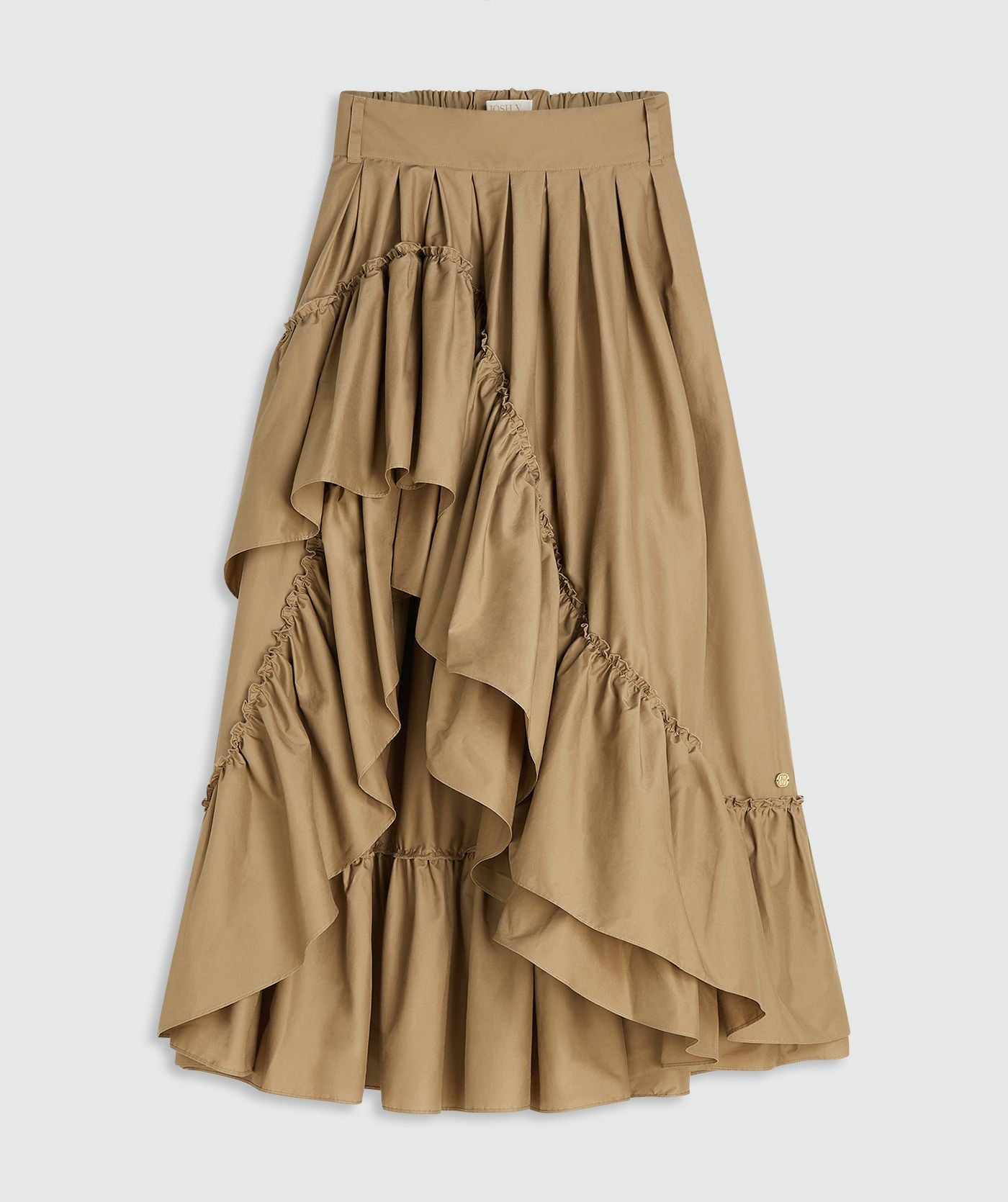 Image 15: Een high waisted maxi rok in de kleur Light Khaki zonder model, weergegeven op een lichtgrijze achtergrond